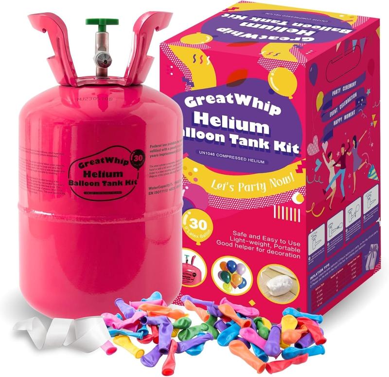 GreatWhip 7L Helium Tank Cylinder Up To 30 Latex Balloons, Helium Tank For Balloons At Home balloon  pump