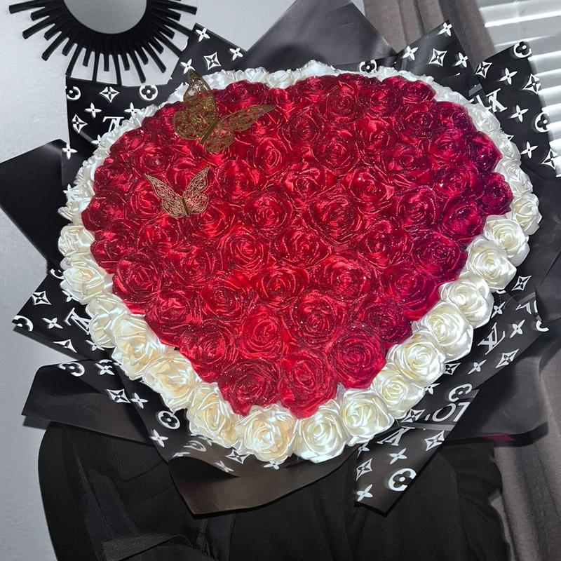 glitter roses heart shaped ribbon bouquet (wrapping is not the same as the one in the image)