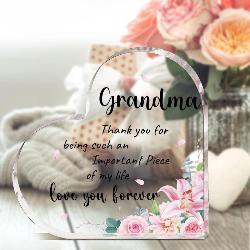 Flower & Letter Pattern Acrylic Plaque, 1 Count Grandma Gift, Thank You Gift for Grandma, Desk Signs Ornament for Home & Office