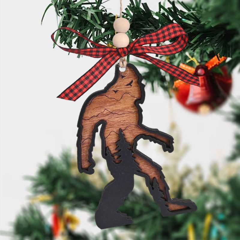 Wooden Sasquatch Design Hanging Ornament, 1 Count Christmas Themed Double Layer Hanging Pendant, Christmas Decoration for Home Car Christmas Tree