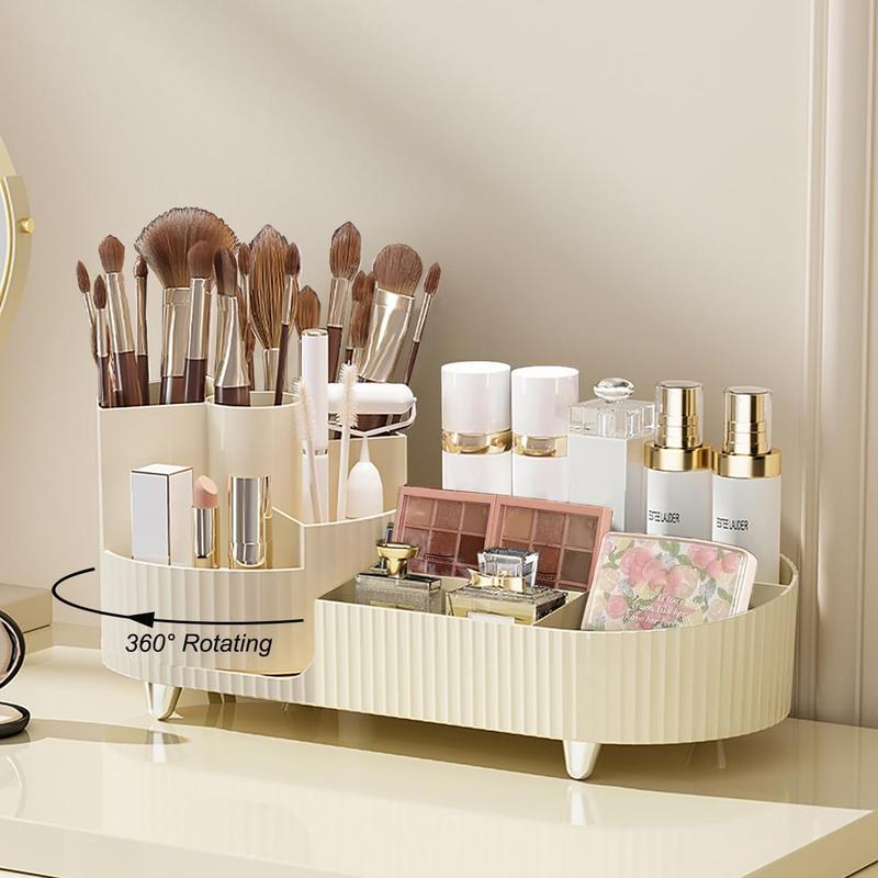 Makeup Organizer Countertop Rotating Makeup Organizer for Vanity Large Capacity Cosmetic Display Case with Makeup Brush Holder Cosmetic Organizer Countertop Boxes