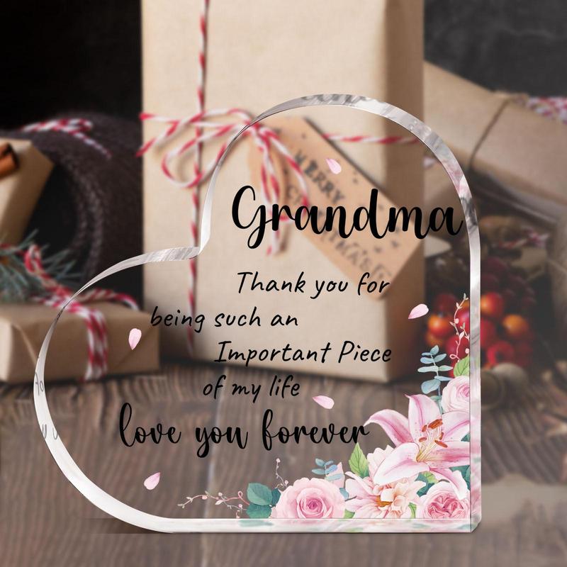 Flower & Letter Pattern Acrylic Plaque, 1 Count Grandma Gift, Thank You Gift for Grandma, Desk Signs Ornament for Home & Office