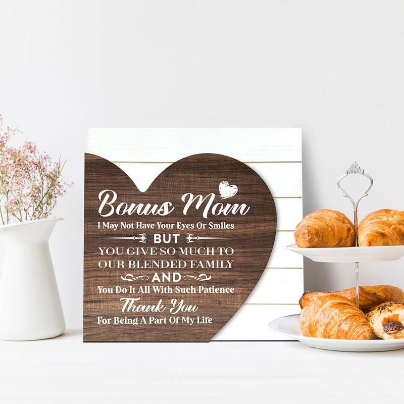 Gift to Bonus Mom, Step Mom Gift, Thank You for Being A Part of My Life, Wooden Plaque Heart Sign, Heart Keepsake Plaque for Step Mom, Birthday Mother's Day Gift for Step Mom, Thank You Stepmom Gift