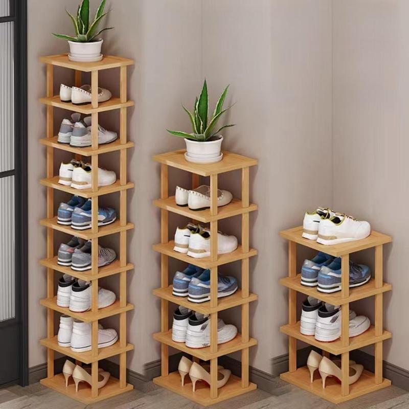 Bamboo Shoe Rack, 1 Count Multi-layer Vertical Narrow Stackable Shoe Storage Rack, Space Saving Shoe Organizer for Hallway, Entrance & Dormitory