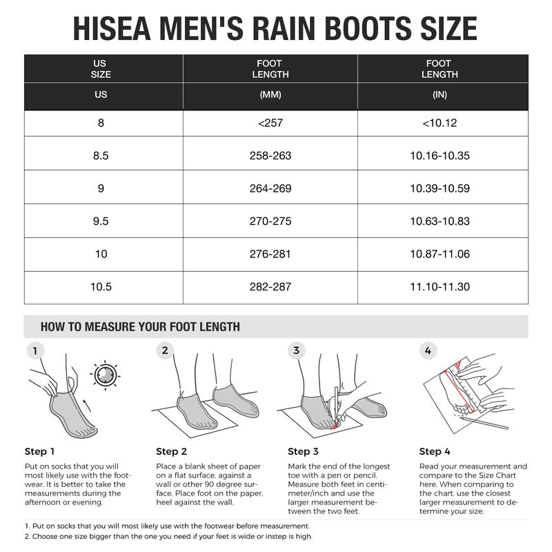 HISEA Men's Rubber Rain Boots Waterproof Durable Non Slip Mid Calf Boots for Garden Fishing Outdoor with Adjustable Closure