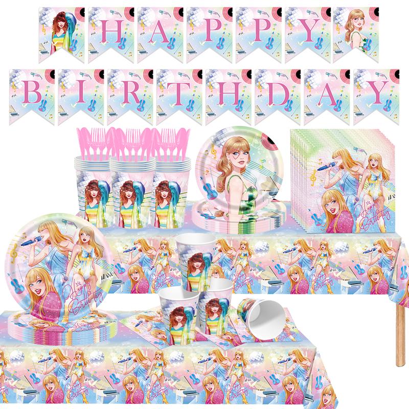 171 Count Disposable Tableware Birthday Party Supplies Singer Paper Plates Napkins Cups Plastic Tablecloths Music Singer Tableware Set Birthday Party Decorations Serves 24 Guests