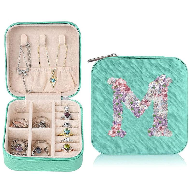 Letter Pattern Jewelry Storage Box, 1 Count Portable Jewelry Organizer, Travel Jewelry Cosmetics Storage Case, Jewelry Box, Home Organizer