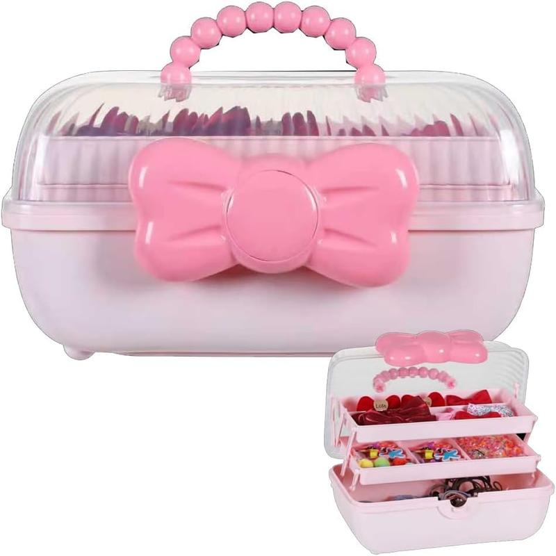 Hair Accessories Storage Box, 1 Count Cute Girls Hair Accessories Storage Box, Plastic Hair Ties Holder Hair Clips Container Headbands Organizer Gift for Girls Multipurpose Organizer