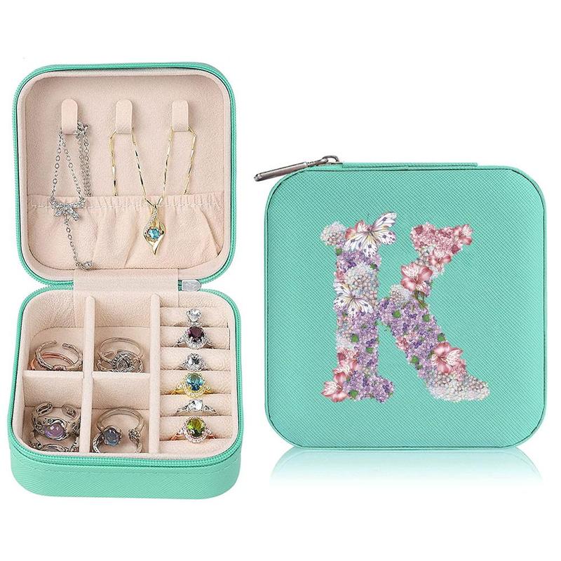 Letter Pattern Jewelry Storage Box, 1 Count Portable Jewelry Organizer, Travel Jewelry Cosmetics Storage Case, Jewelry Box, Home Organizer