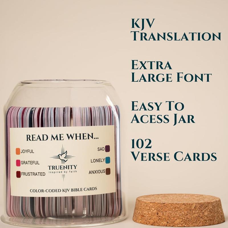 Read Me When Bible Verses Jar,102 KJV Color Coded Bible Verses in a Jar for Emotions. Large Opening Hope Jar of Bible Verses w Cork Lid & Large Text Cards. Christian Gifts for Women & Men Bottles Glossy Organiser Canister Tin