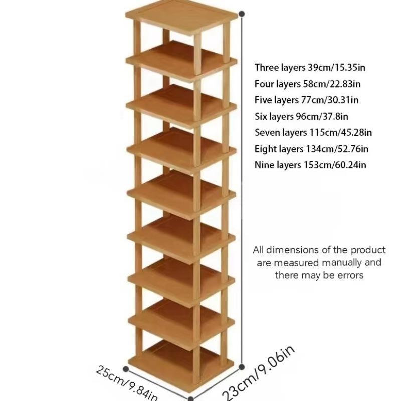 Bamboo Shoe Rack, 1 Count Multi-layer Vertical Narrow Stackable Shoe Storage Rack, Space Saving Shoe Organizer for Hallway, Entrance & Dormitory