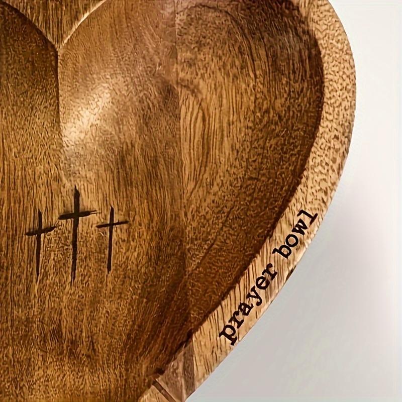 Vintage Heart-Shaped Wooden Prayer Bowl with Engraved Cross - Perfect for Home & Living Room Decor