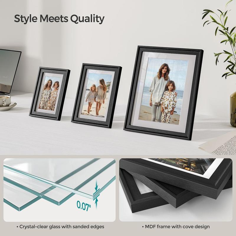 SONGMICS Picture Frames with 10 Mats, Set of 7 Collage Photo Frames, Two 8x10, Four 5x7, Four 4x6 Frames, Hanging or Table Display, Glass, 9 Non-Trace Nails，Decor