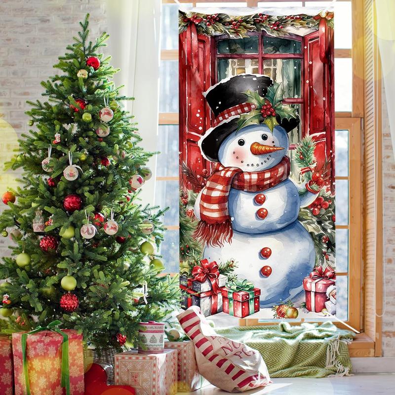 Christmas Door Cover Snowman Decoration Xmas Large Photography Background Banner Porch Sign for Winter Indoor Outside Front Door Banner Farmhouse Party Supplies 6 x 3 Feet Tree Garage Tree Garage