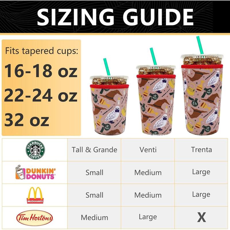 Reusable Neoprene Insulator Sleeve for Iced Coffee Cups, 3 Pack Coffee Coolies sleeves for Iced & Hot Drinks, Cold Beverage Cooler Compatible with Starbucks Dunkin Coffee and More