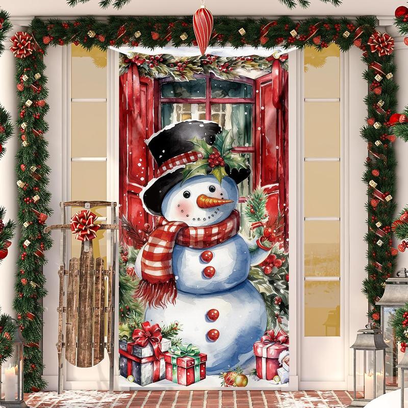 Christmas Door Cover Snowman Decoration Xmas Large Photography Background Banner Porch Sign for Winter Indoor Outside Front Door Banner Farmhouse Party Supplies 6 x 3 Feet Tree Garage Tree Garage