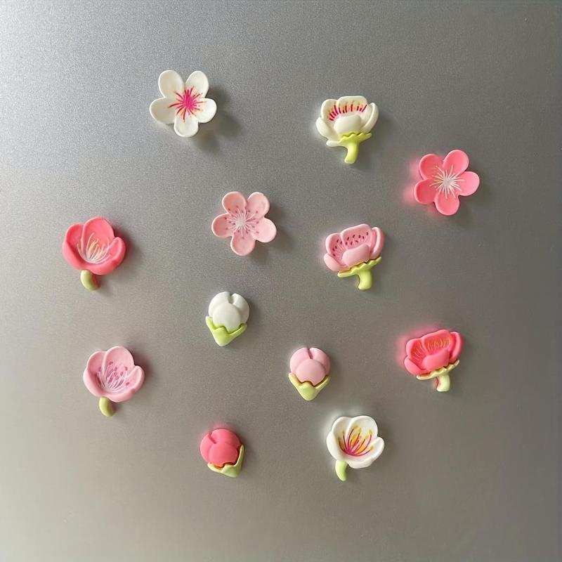 Flower Design Refrigerator Magnet, 12pcs set Cute Flower Shaped Magnet, Decorative Magnet for Home Kitchen Refrigerator, Dormitory, Office, Apartment