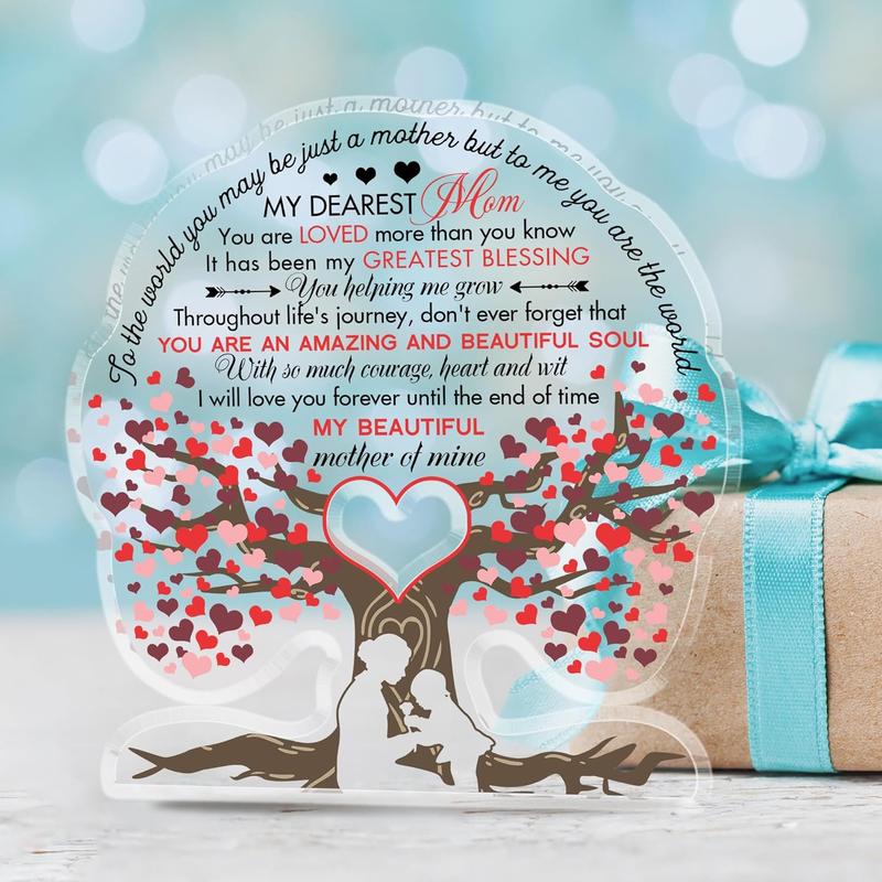 Love Tree Design Acrylic Ornament, Birthday Gift for Mom, Creative Letter Pattern Desktop Decoration, Meaningful Gift for Mom, Home Decor