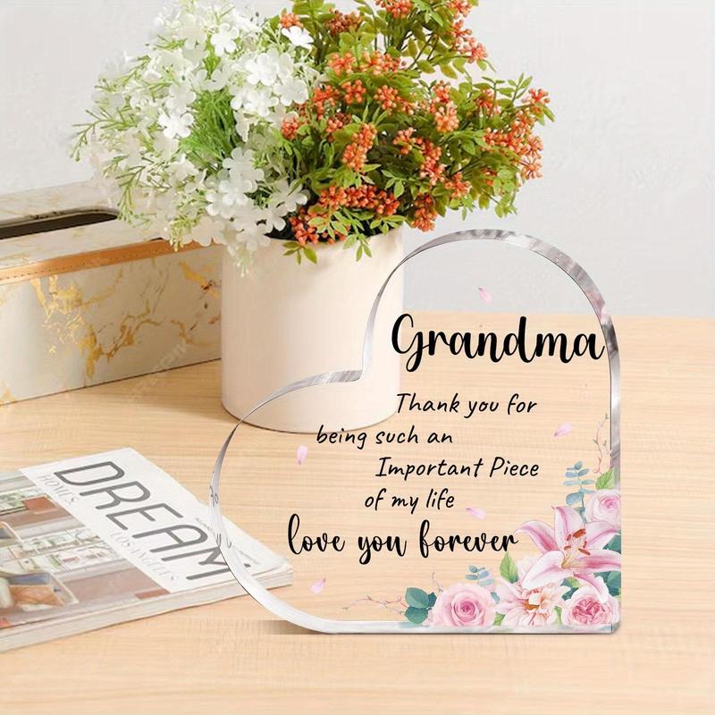 Flower & Letter Pattern Acrylic Plaque, 1 Count Grandma Gift, Thank You Gift for Grandma, Desk Signs Ornament for Home & Office