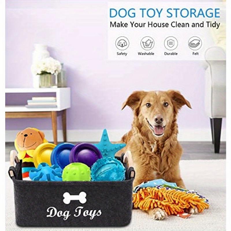 Felt Dog Toy Storage Box, Pet Toys Organizer, Pet Toy Storage Basket, Dog & Cat Accessories, Travel Supplies for Dogs & Cats