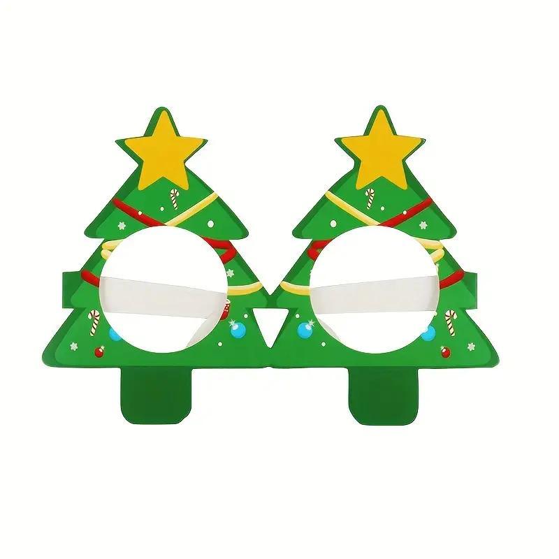 Christmas Themed Paper Glasses, 9 Pairs Cute Cartoon Design Glasses Frame, Photo Props, Party Decoration Supplies for Home Party