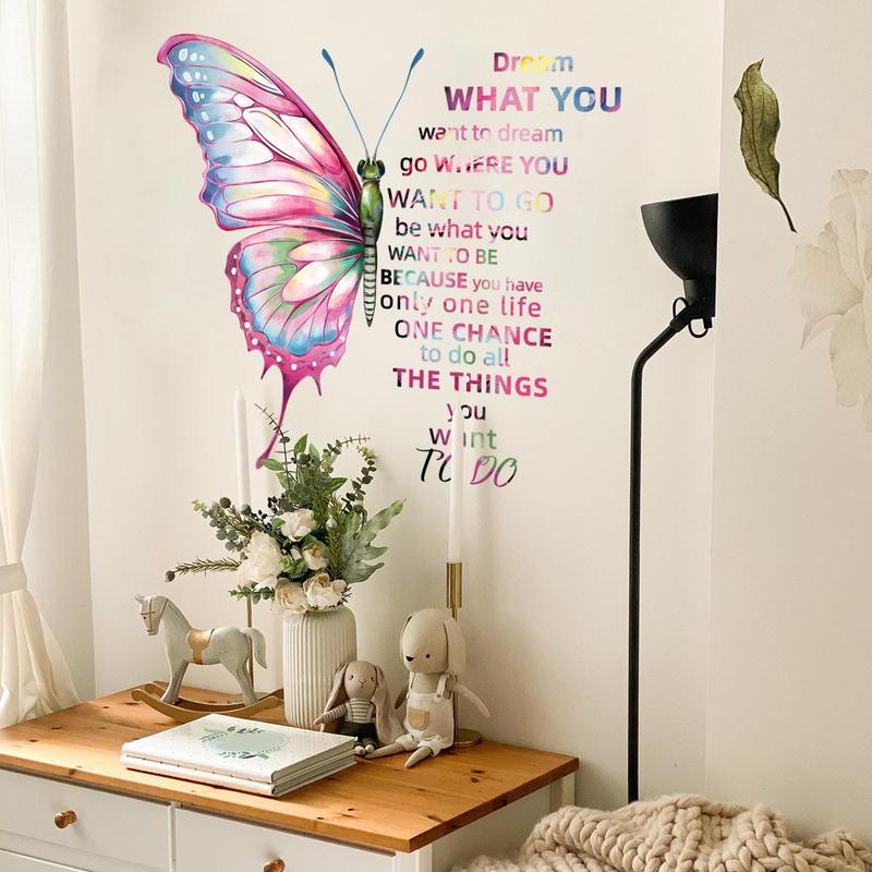 Butterfly & Letter Pattern Wall Sticker, 2 Sheets Self-adhesive Wall Decal, Decorative Sticker for Home Living Room Bedroom