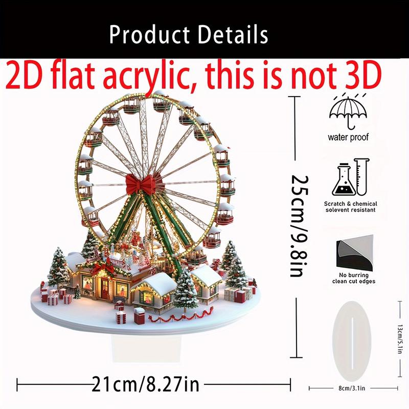 1 One Bohemian Acrylic Christmas Village Ferris Wheel Decoration-Multi-Functional Desktop Display, Snow House Scene, 2D HD Art, Suitable for Home, Office, Cafe-Perfect Christmas, Thanksgiving Decoration-Unique Holiday Gift