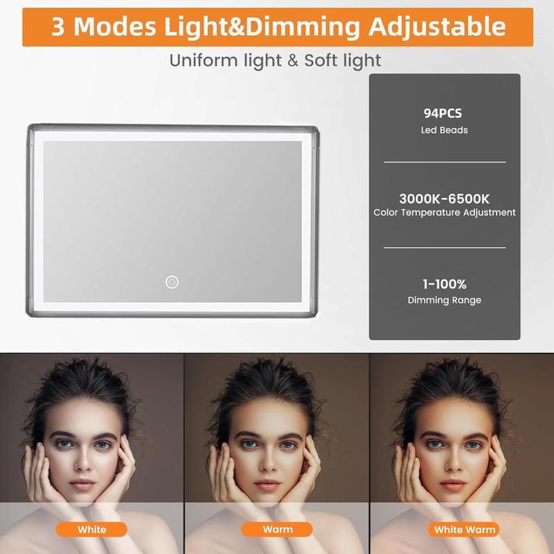 3 Way Mirror with 3 Colors Light, Rechargeable Self Cut Mirror Trifold Mirrors, Adjustable Barber Mirror Telescoping Hooks for Self Hair Portable