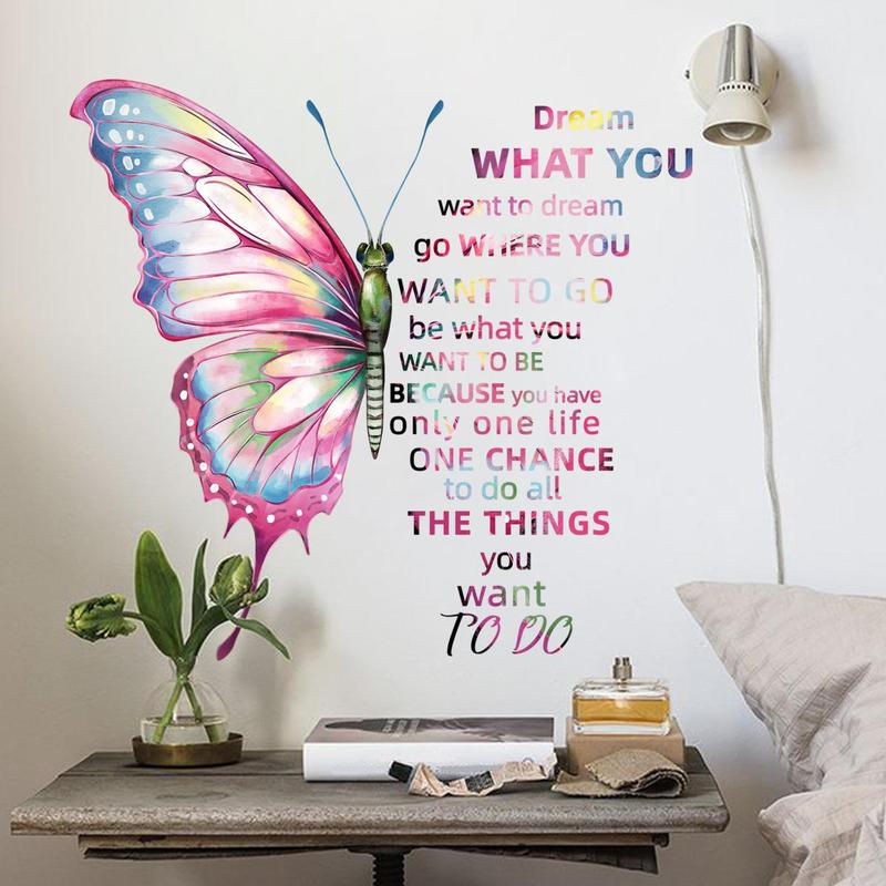 Butterfly & Letter Pattern Wall Sticker, 2 Sheets Self-adhesive Wall Decal, Decorative Sticker for Home Living Room Bedroom