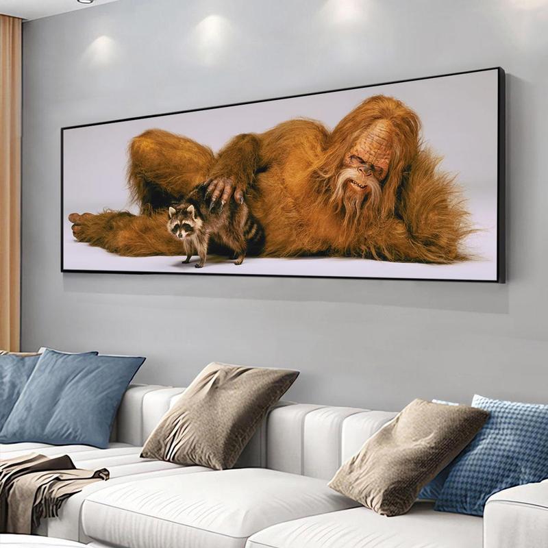 Sasquatch & Raccoon Pattern Canvas Poster without Frame, 1 Count Creative Wall Art, Wall Decor for Home Living Room Bedroom Office