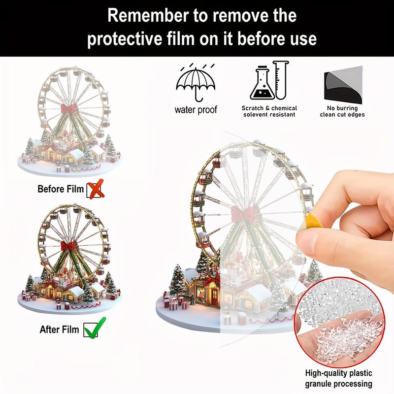 1 One Bohemian Acrylic Christmas Village Ferris Wheel Decoration-Multi-Functional Desktop Display, Snow House Scene, 2D HD Art, Suitable for Home, Office, Cafe-Perfect Christmas, Thanksgiving Decoration-Unique Holiday Gift