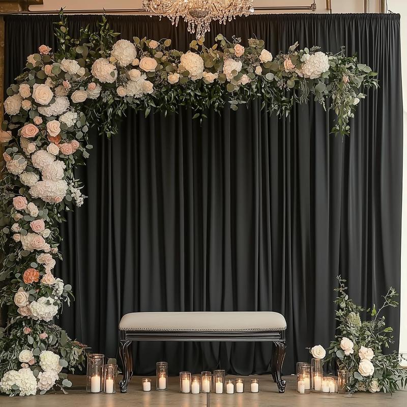 202410x10FT Black Backdrop Curta for Parties Wrinkle Free Black Curta Backdrop Drapes Soft Fabric Decoration for Birthday Wedding Party Photo Photography Background 5ft x 10ft, 2 Panels