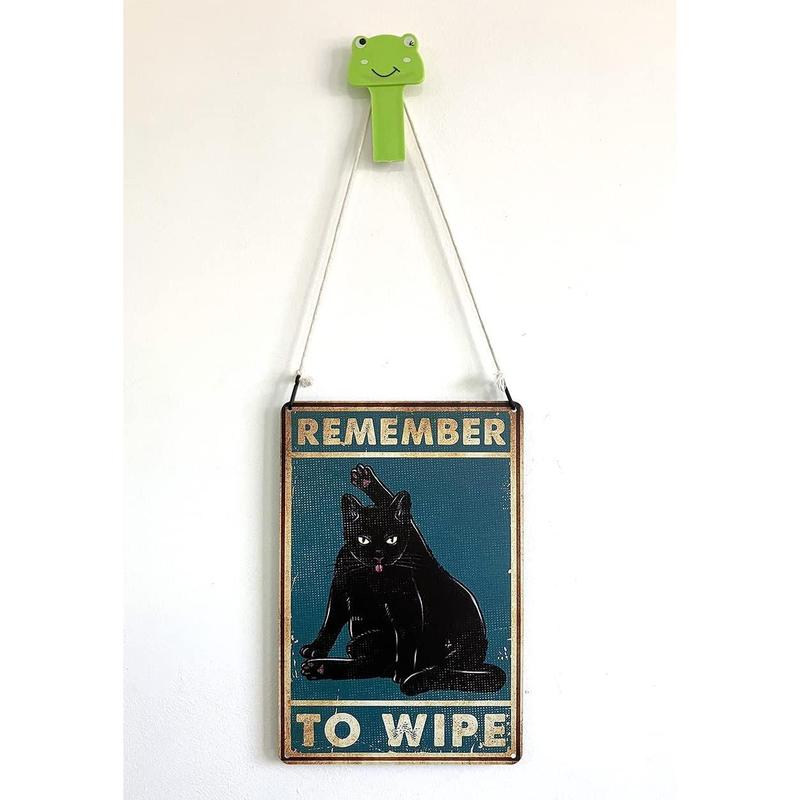 Remember to Wipe Funny Black Cat Poster Vintage Cat Bathroom Sign Decor, Aluminum, 12