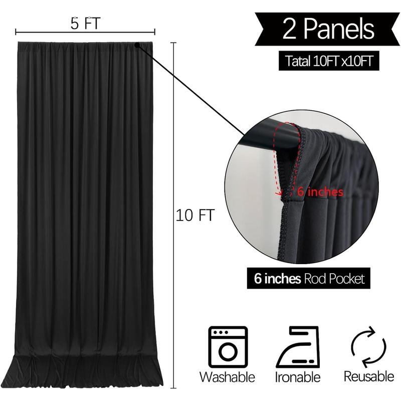 202410x10FT Black Backdrop Curta for Parties Wrinkle Free Black Curta Backdrop Drapes Soft Fabric Decoration for Birthday Wedding Party Photo Photography Background 5ft x 10ft, 2 Panels