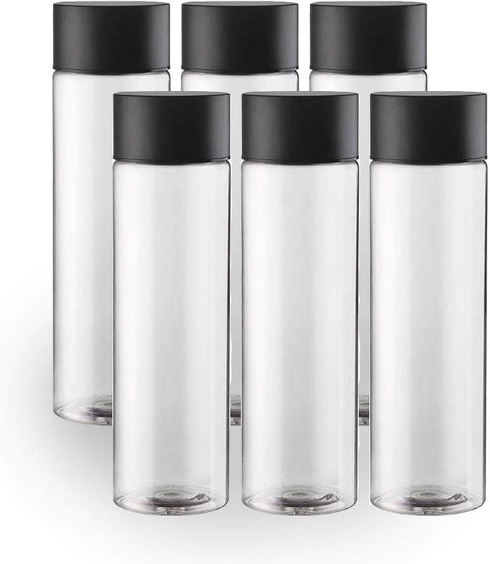 6-Pack Bulk Empty Plastic Juice Or Water Bottles with Caps Reusable 400ml Durable Smoothie [Bottle]s with Black Lids Great Calming great for [Sensory] Crafts