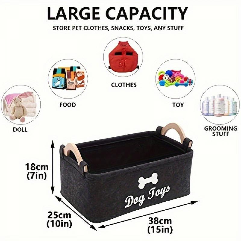 Felt Dog Toy Storage Box, Pet Toys Organizer, Pet Toy Storage Basket, Dog & Cat Accessories, Travel Supplies for Dogs & Cats