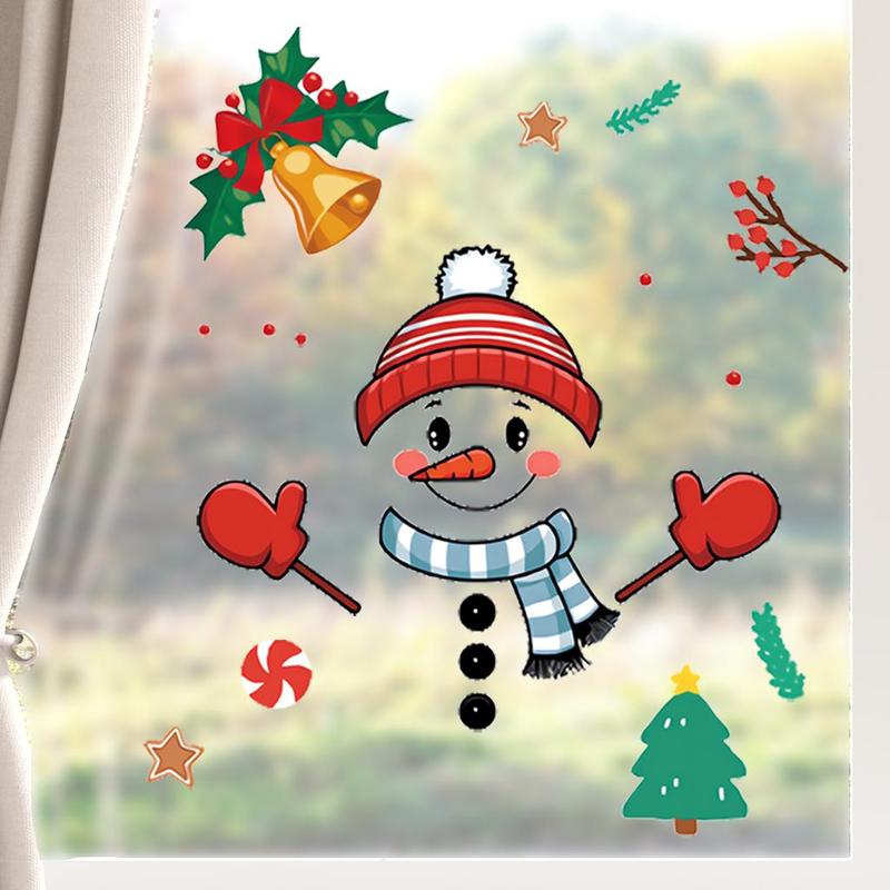 Cartoon Snowman Pattern Door Sticker, 1 Set Self Adhesive Window Decal, Decorative Sticker for Home Office Party, Home Decor