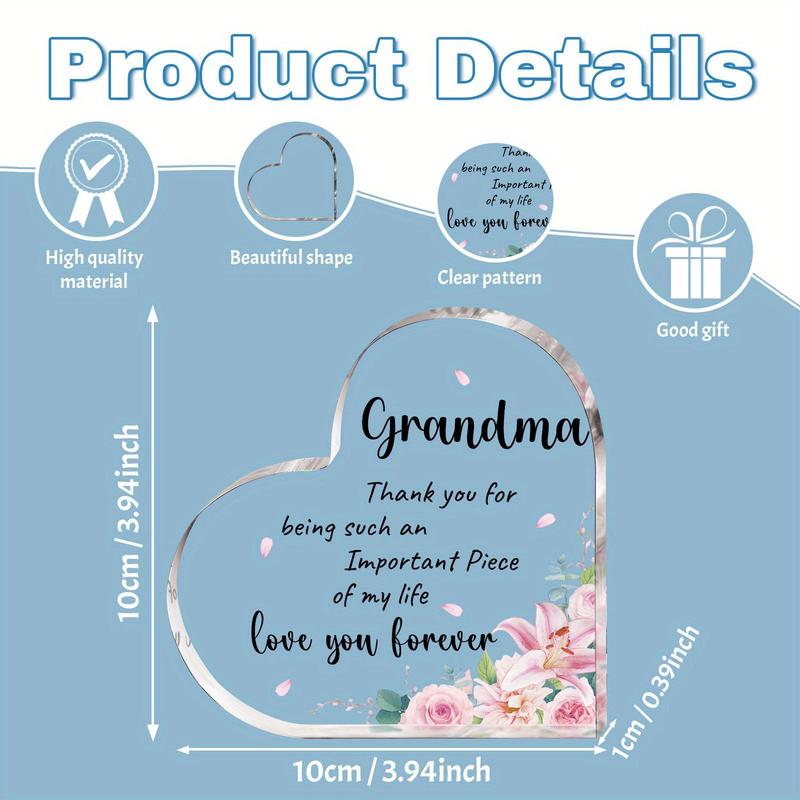 Flower & Letter Pattern Acrylic Plaque, 1 Count Grandma Gift, Thank You Gift for Grandma, Desk Signs Ornament for Home & Office