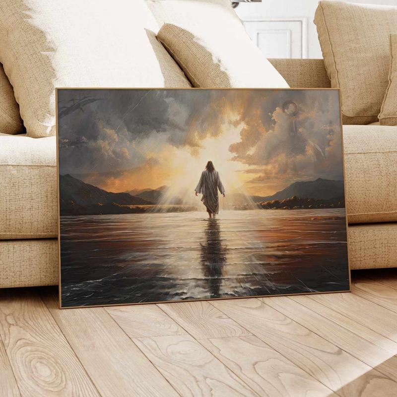 Jesus Christ Walking on Water Original Painting, Christian Print Art, Religious Wall Art Matte Print, Religious Wall Decor, Holy Clouds