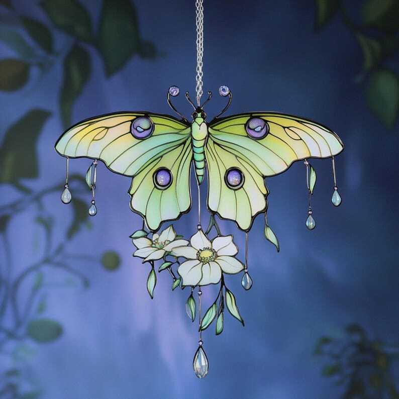 Spanish luna moth butterfly ACRYLIC Ornament, acrylic window hangings, unique Christmas gift, gift for mom,handmade gift,modern home decor