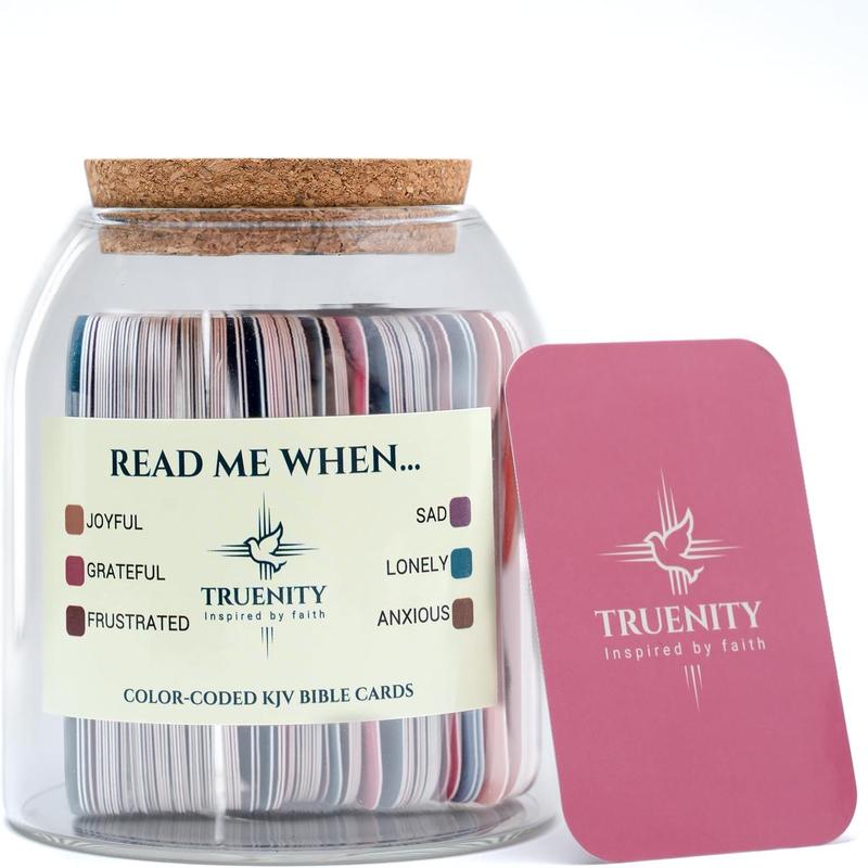 Read Me When Bible Verses Jar,102 KJV Color Coded Bible Verses in a Jar for Emotions. Large Opening Hope Jar of Bible Verses w Cork Lid & Large Text Cards. Christian Gifts for Women & Men Bottles Glossy Organiser Canister Tin