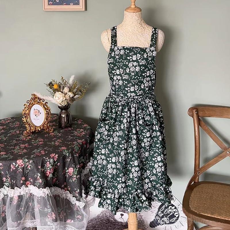 Vintage Ladies Aprons with Pockets, Pinafore Apron Dress for Women Girls, Cute Floral Chef Aprons, Gift for Women