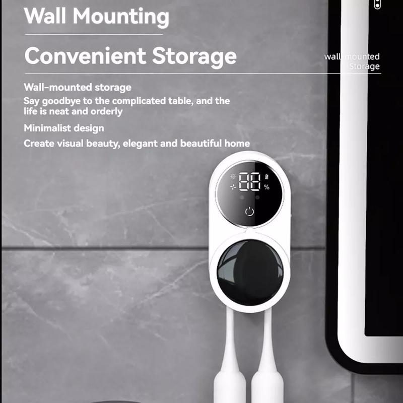 Wall-Mounted UV Toothbrush Sanitizer Holder - 2 Slots, Rechargeable & Cordless with Smart Features Light Pad