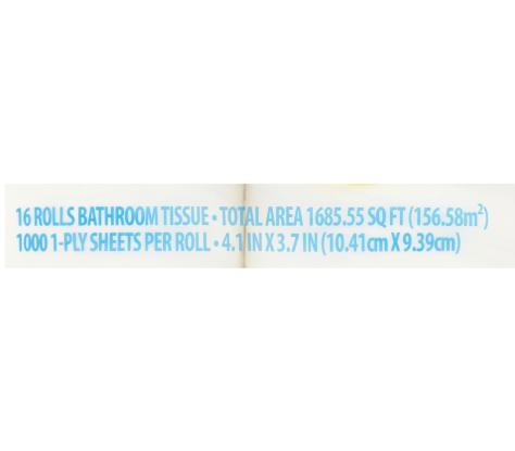 Great Value 1000 Bath Tissue Rolls, 16 Rolls