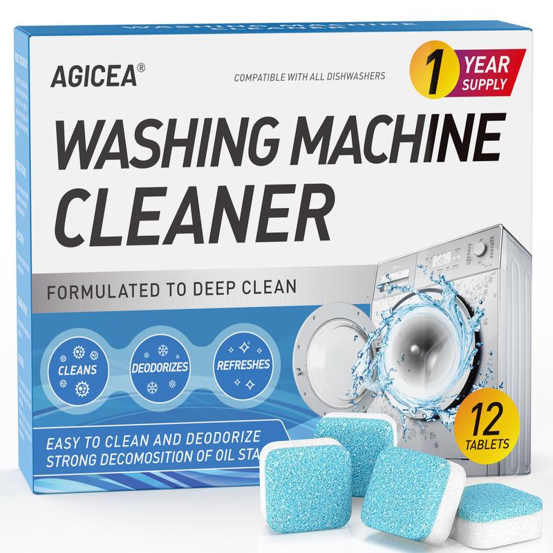 Washing Machine Cleaner Descaler 12 Pack - Deep Cleaning Tablets For HE Front Loader & Top Load Washer, Septic Safe Eco-Friendly Deodorizer, Clean Inside Drum And Laundry Tub Seal - 12 Month Supply