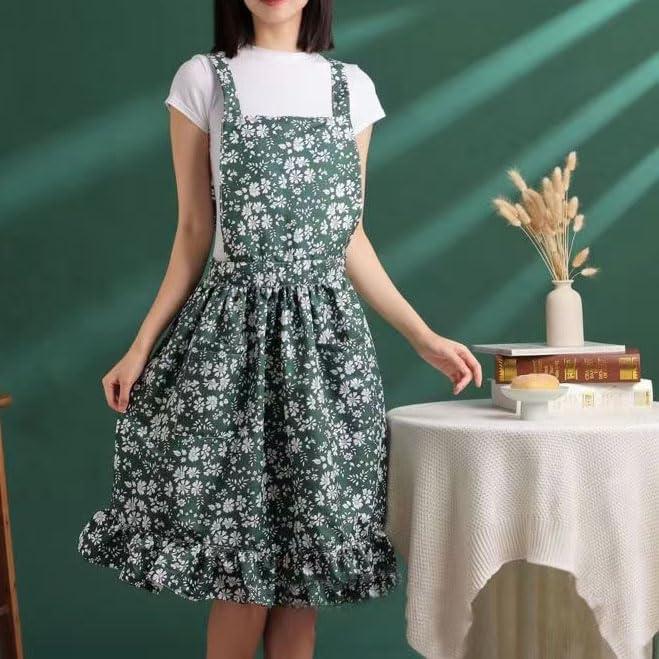 Vintage Ladies Aprons with Pockets, Pinafore Apron Dress for Women Girls, Cute Floral Chef Aprons, Gift for Women