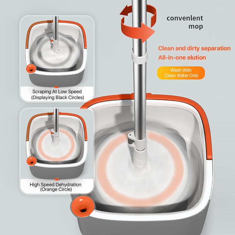 BOMIDI Spin Mop and Bucket System, Includes Dual Compartment Mop Bucket with Thick Washable Microfiber Pads for Home Cleaning