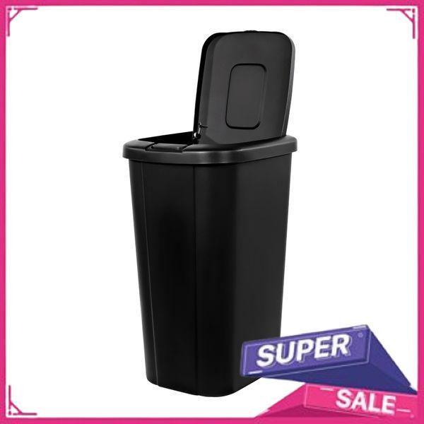 Hefty 13.3 Gallon Trash Can, Plastic Touch Top Kitchen Trash Can, Black