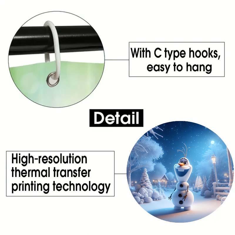 Cartoon Snowman Pattern Shower Curtain, 1 Count Waterproof Bathroom Curtain with Hooks, Bathroom Decor for Home Hotel Salon Dormitory