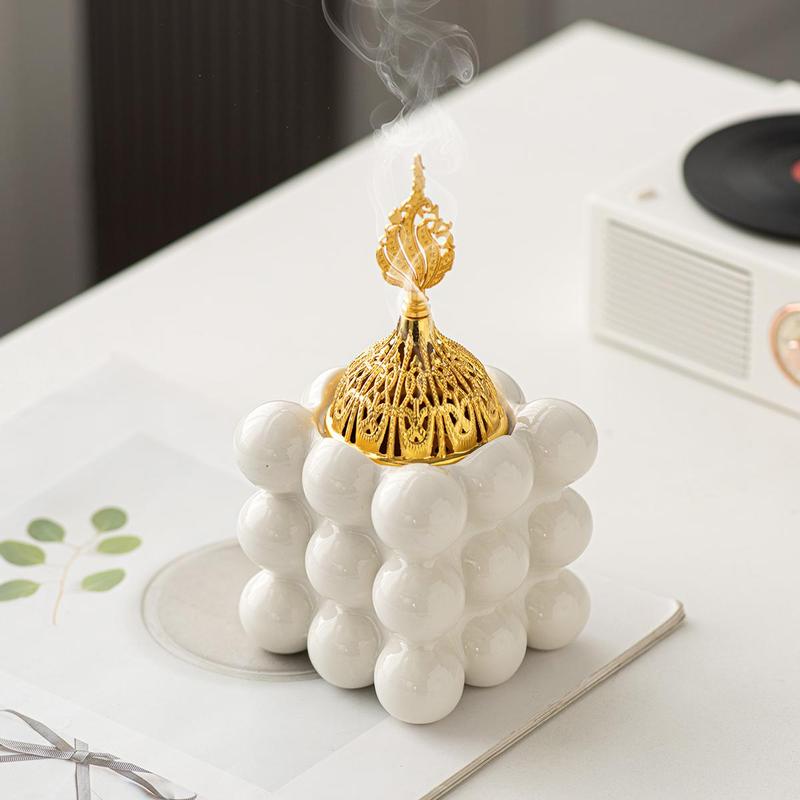 Square Ceramic Incense Burner, Modern Desktop Incense Burner, Home Fragrance Holder for Home Office Desktop Decoration, Festival Decoration